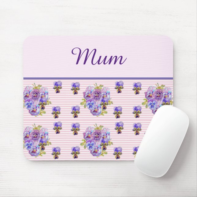 Pansy Flower Pink Stripe floral Mom Mothers Day Mouse Mat (With Mouse)