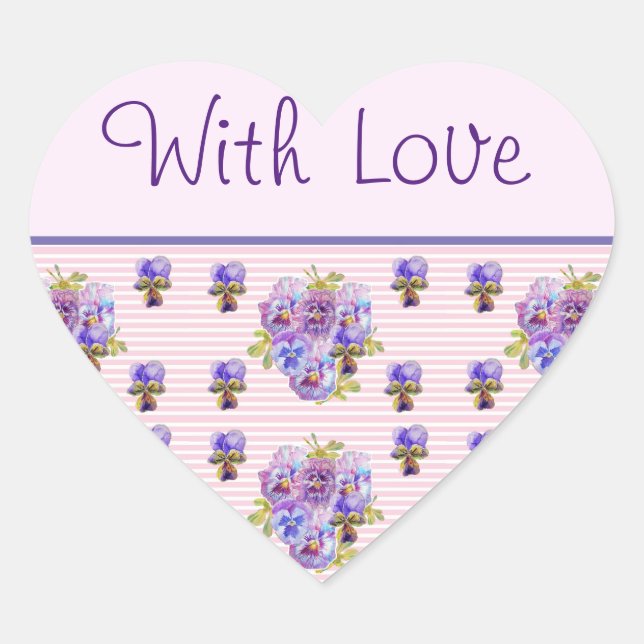 Pansy Flower Pink Stripe floral With Love Heart Sticker (Front)