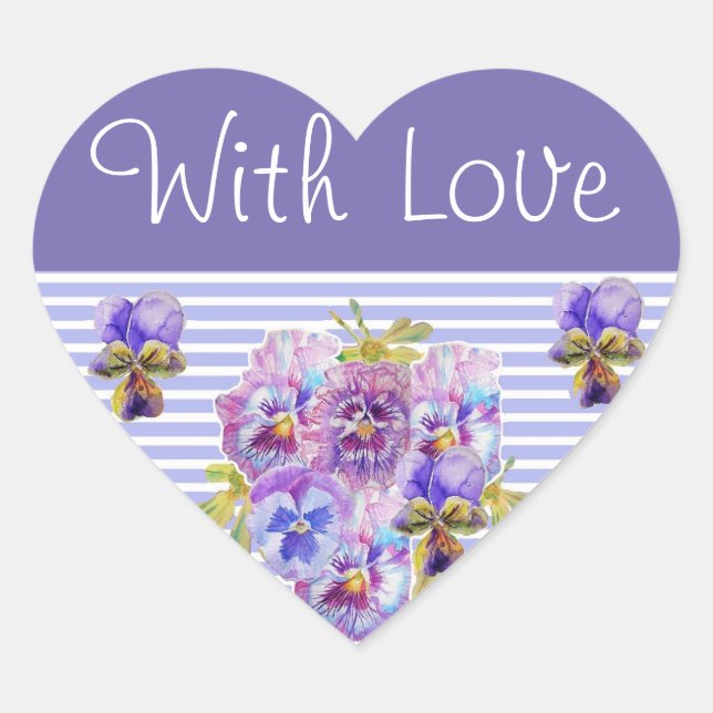 Pansy Flower Purple Stripe floral Art With Love Heart Sticker (Front)
