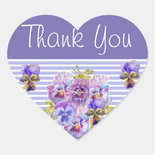Pansy Flower Purple Stripe floral Thank You Heart Sticker (Front)