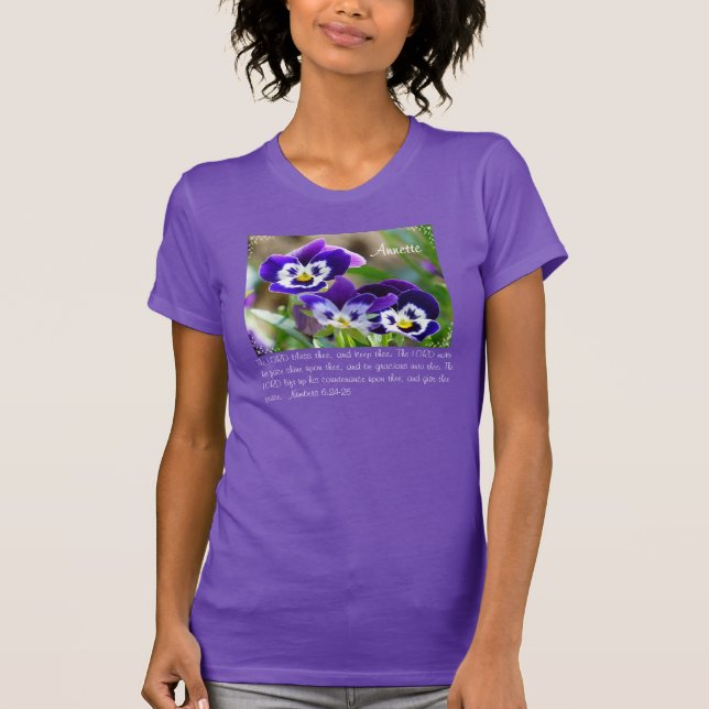Pansy Flower & Scripture Customisable T-Shirt (Front)