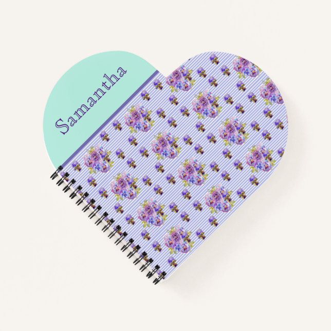 Pansy Flower Yellow Aqua Stripe Purple Pansies Notebook (Front)
