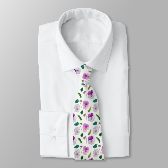 Pansy Flowers and Leaves Floral  Tie (Tied)