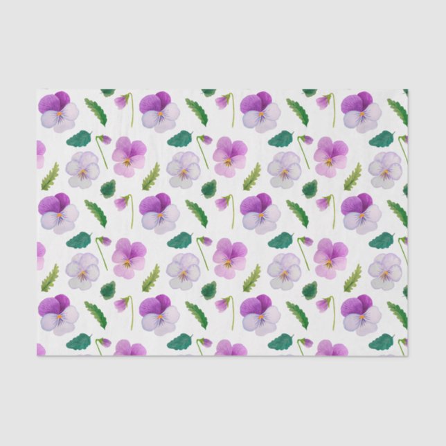 Pansy Flowers and Leaves Floral  Tissue Paper (Front)