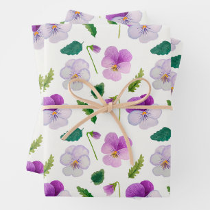 Pansy Flowers and Leaves Floral Wrapping Paper Sheet