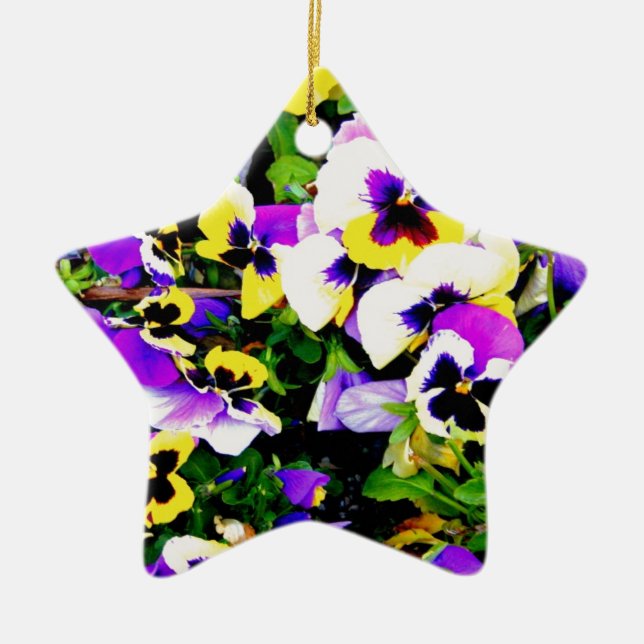 pansy flowers ceramic tree decoration (Front)