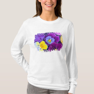 Pansy flowers floating in bird bath with dew T-Shirt