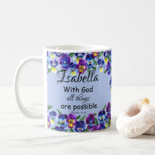 Pansy Flowers Floral Christian Scripture Name Coffee Mug