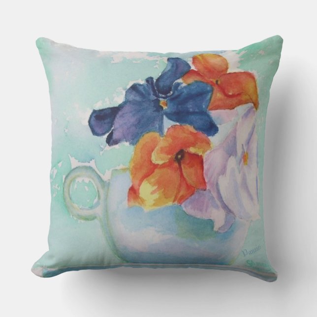 PANSY FLOWERS IN A TEACUP PATIO CUSHION (Front)