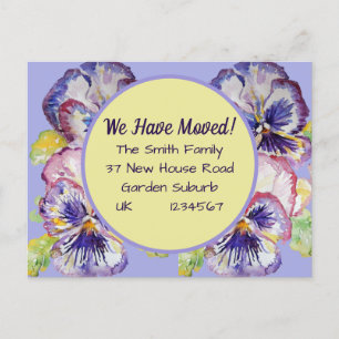 Pansy Flowers New Address Postcard, We Are Moving  Postcard