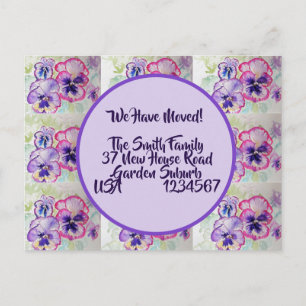 Pansy Flowers New Address Postcard, We Are Moving Postcard