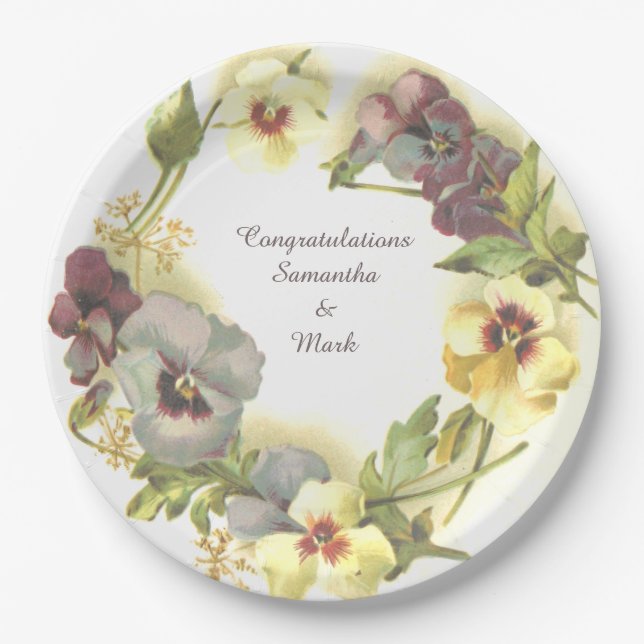 Pansy Flowers personalised Paper Plate (Front)