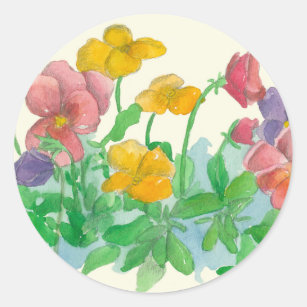 Pansy Flowers Rainbow Watercolor Spring Classic Round Sticker