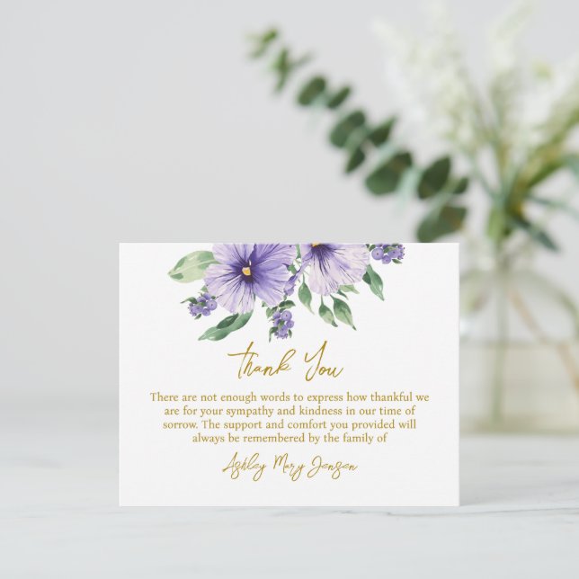 Pansy Funeral Thank You Card Bereavement (Standing Front)