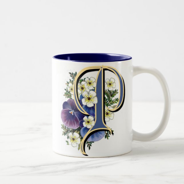 Pansy Initial - P Two-Tone Coffee Mug (Right)