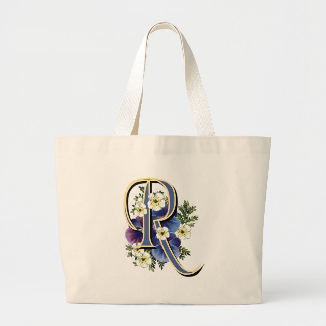 Pansy Initial - R Large Tote Bag (Front)