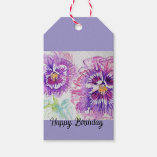 Pansy Pansies Flower Watercolor Floral Purple Art Gift Tags