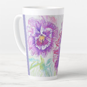 Pansy Pansies Flower Watercolor Floral Purple Art Latte Mug