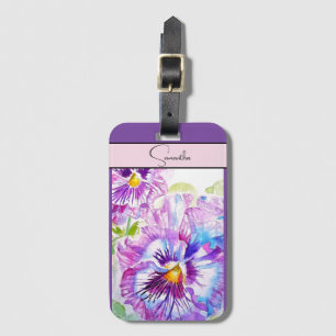 Pansy Pansies Flower Watercolor Floral Purple Art Luggage Tag