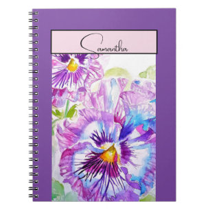 Pansy Pansies Flower Watercolor Floral Purple Art Notebook