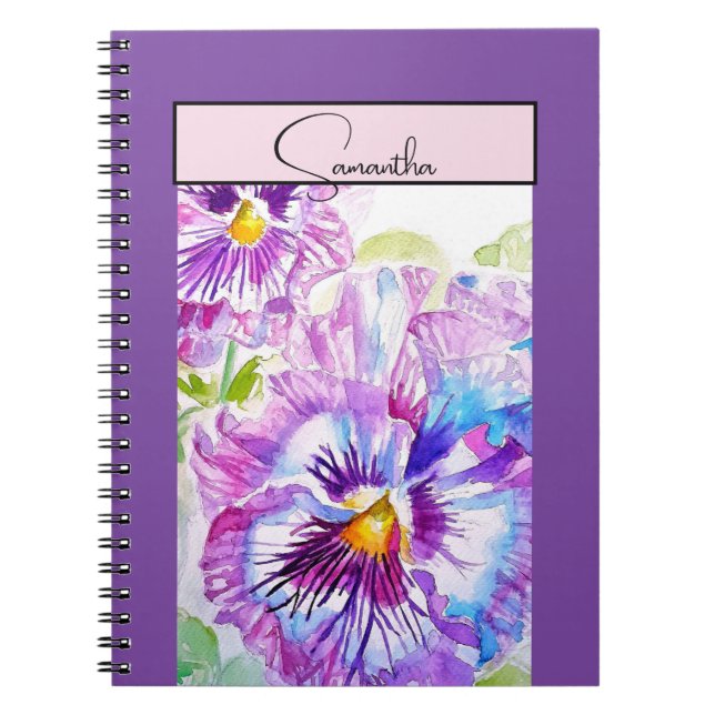Pansy Pansies Flower Watercolor Floral Purple Art Notebook (Front)