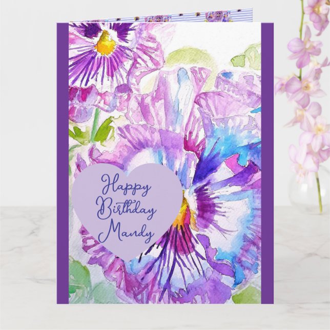 Pansy Pansies Purple Flower Birthday Girls Name Card (Orchid)