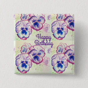 Pansy Pansies Purple Flower Floral Pink 15 Cm Square Badge