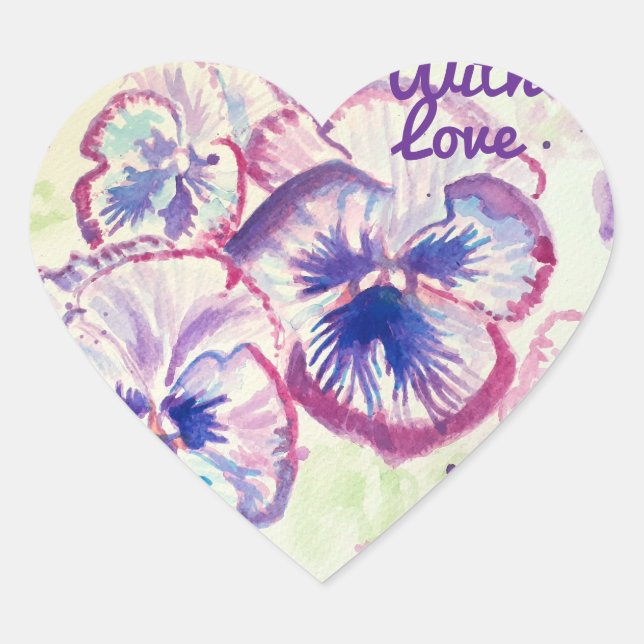 Pansy Pansies Purple Flower Floral Pink Heart Sticker (Front)