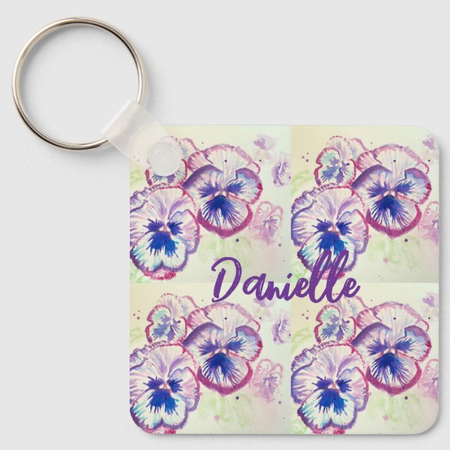 Pansy Pansies Purple Flower Floral Pink Key Ring (Front)