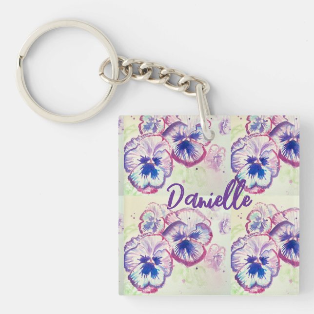 Pansy Pansies Purple Flower Floral Pink Key Ring (Front)