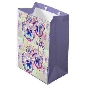 Pansy Pansies Purple Flower Floral Pink Medium Gift Bag