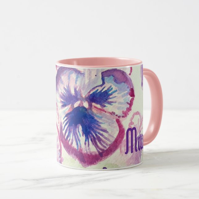 Pansy Pansies Purple Flower Floral Pink Mothers Mug (Front Right)