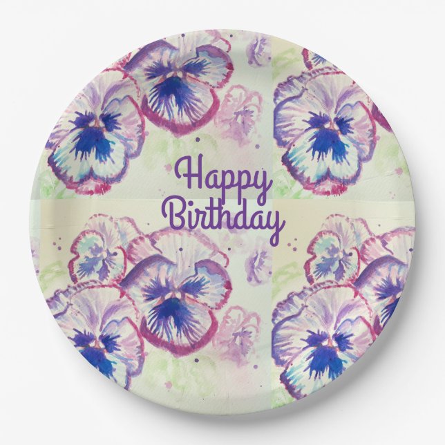 Pansy Pansies Purple Flower Floral Pink Paper Plate (Front)