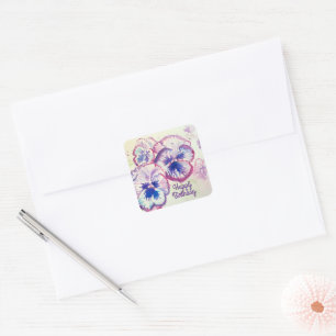 Pansy Pansies Purple Flower Floral Pink Square Sticker