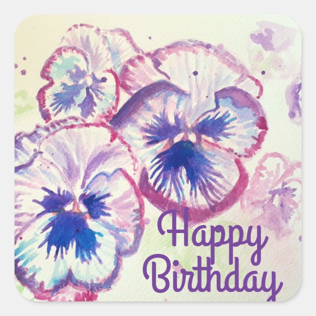 Pansy Pansies Purple Flower Floral Pink Square Sticker (Front)