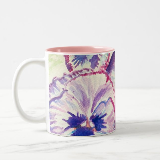 Pansy Pansies Purple Flower Floral Pink Two-Tone Coffee Mug (Left)