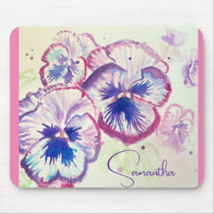Pansy Pansies Purple Watercolor Flower Floral Pink Mouse Mat
