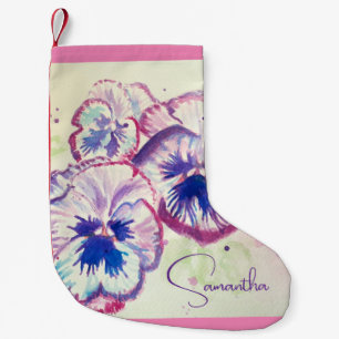 Pansy Pansies Purple Watercolor Flower Floral Pink Small Christmas Stocking