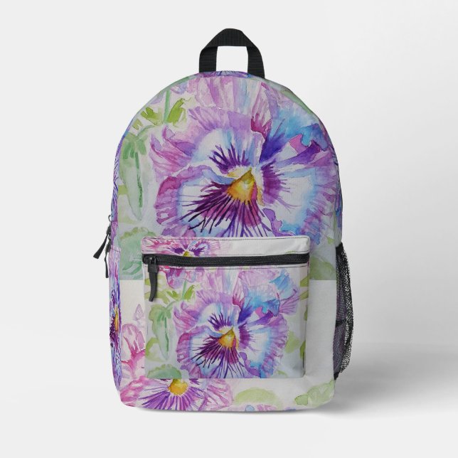Pansy Pansies Purple Watercolor Girls Backpack (Front)