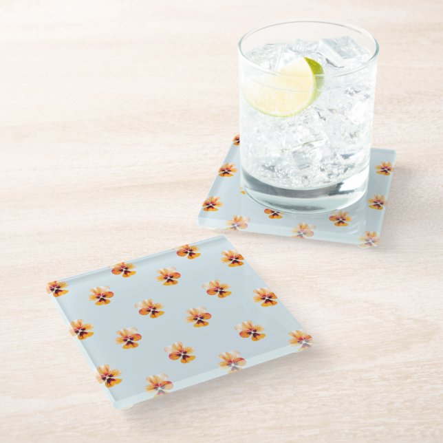 Pansy Pattern Glass Coaster (Angled)