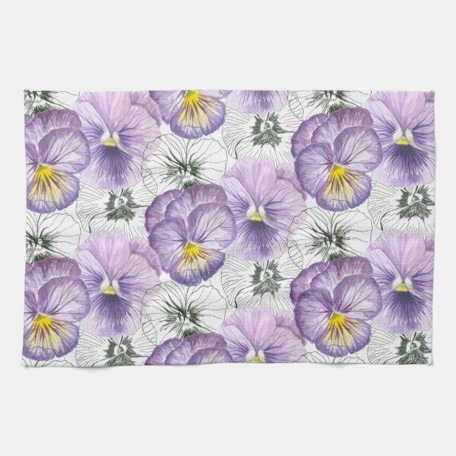 Pansy pattern tea towel (Horizontal)