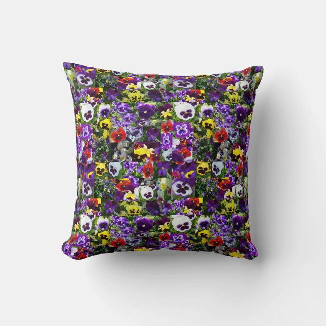 Pansy Photo Collage: Kaleidoscope of Floral Beauty Cushion (Front)