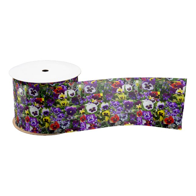 Pansy Photo Collage: Kaleidoscope of Floral Beauty Satin Ribbon (Spool)