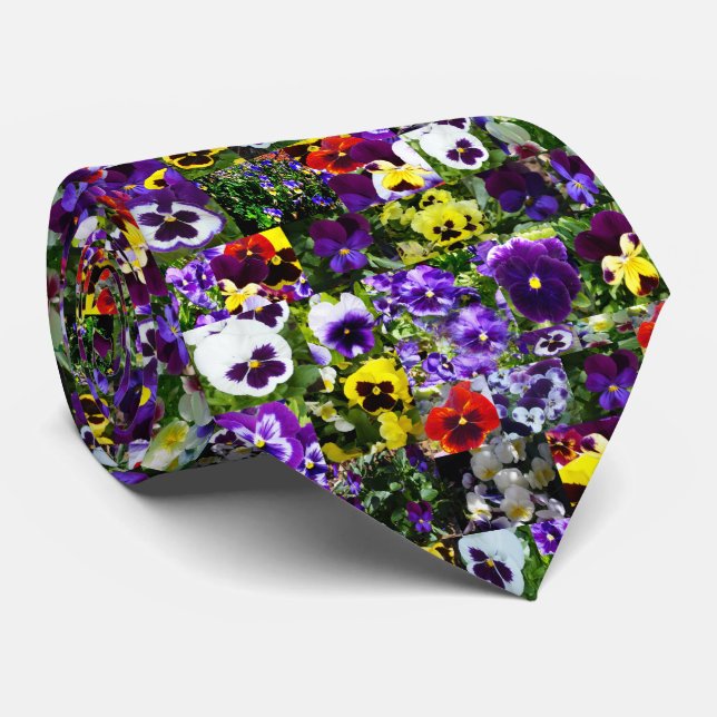 Pansy Photo Collage: Kaleidoscope of Floral Beauty Tie (Rolled)
