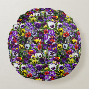 Pansy Photo Collage, Round Cushion