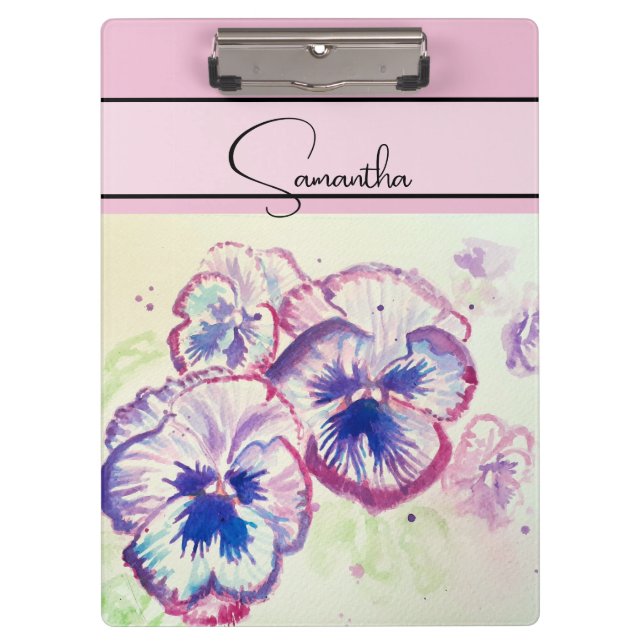 Pansy Pink Watercolor Pansies floral Flower Phone Clipboard (Front)