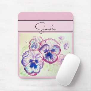 Pansy Pink Watercolor Pansies floral Flower Phone Mouse Mat