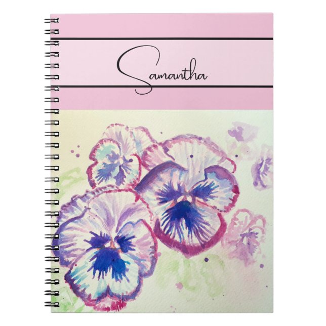 Pansy Pink Watercolor Pansies floral Flower Phone Notebook (Front)