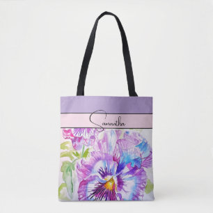 Pansy Pink Watercolor Pansies floral Flower Tote Bag