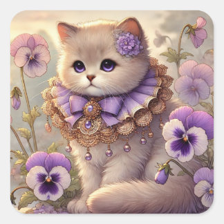 Pansy Princess Cat Square Sticker